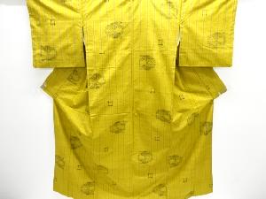 草木染　向かい鶴模様織り出し手織り紬着物